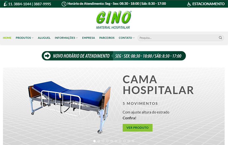 Website Gino Material Médico Hospitalar